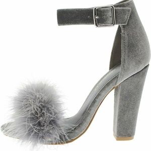 Kabam - Open Toe Feathered Pompom Heeled Sandal